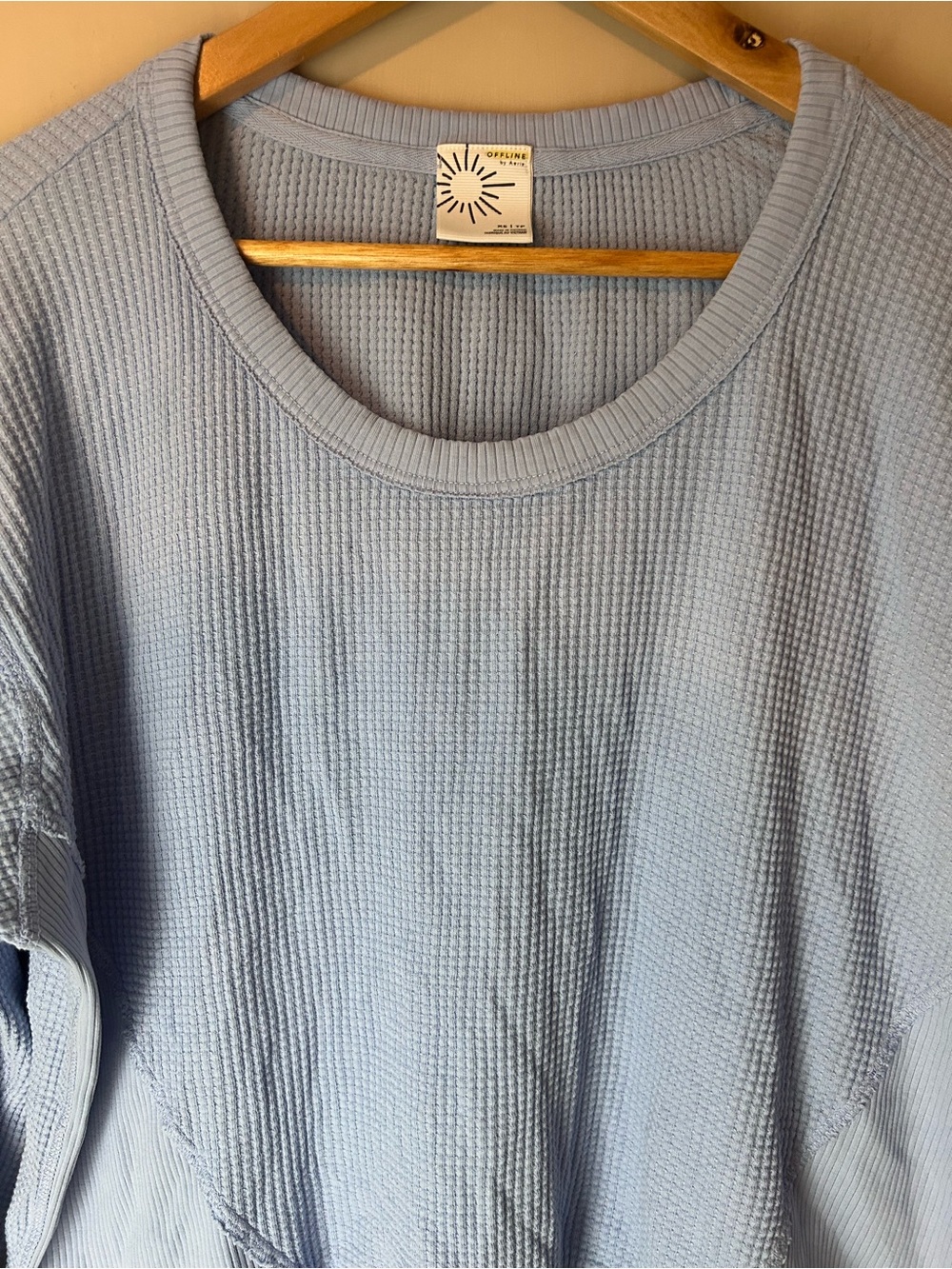 Aerie Wow! Relaxed Waffle Knit Long Sleeve Size XS Oversized Fit Henley - Picture 5 of 12